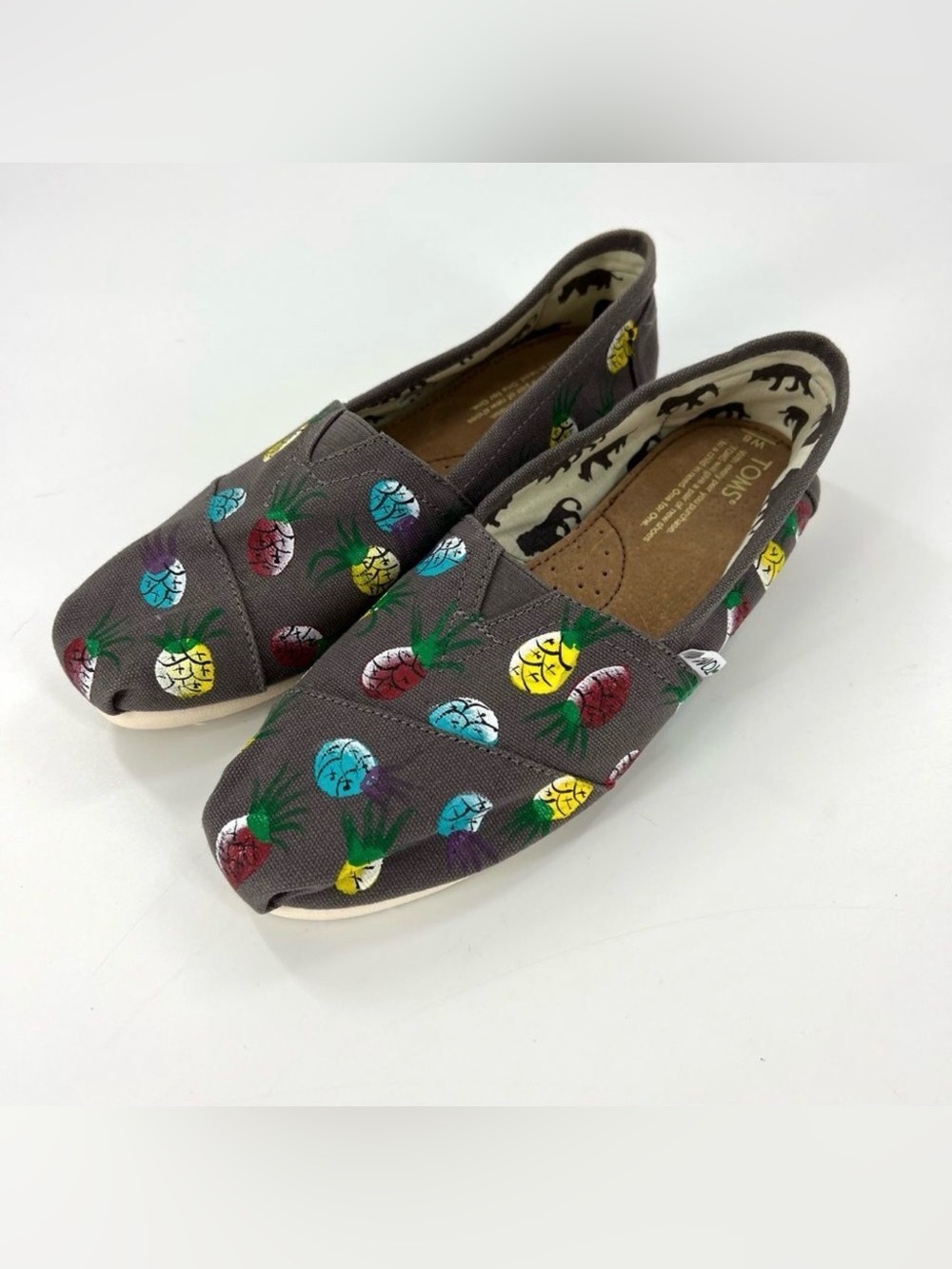 Toms Pineapple Print Gray Canvas Slip On Shoes Haiti Artists Collective 8